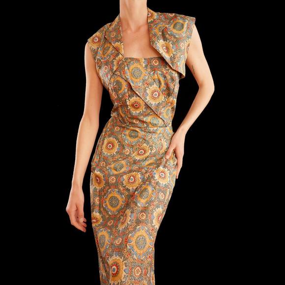 Vintage 1950s Alfred Shaheen silk hourglass sarong style dress